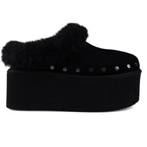 Candie's Sabi Faux Fur Platform Mule Clogs Size 7 Black Suede Studs NEW